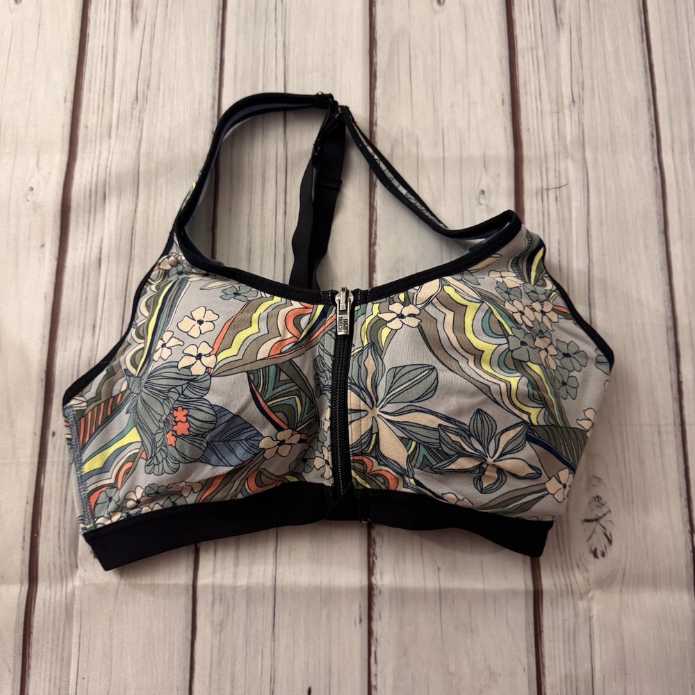 VICTORIA 'S‎ SECRET INCREDIBLE FRONT CLOSE SPORT BRA 32C BLUE BLACK FLORAL